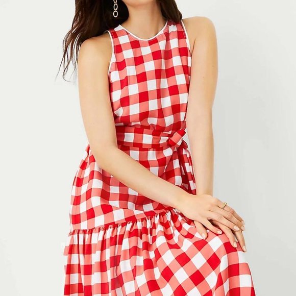 Ann Taylor Red and White Gingham Midi Dress - Picture 3 of 4